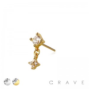 316L SURGICAL STEEL THREADLESS PUSH IN CLOVER CZ DANGLE TOP PART